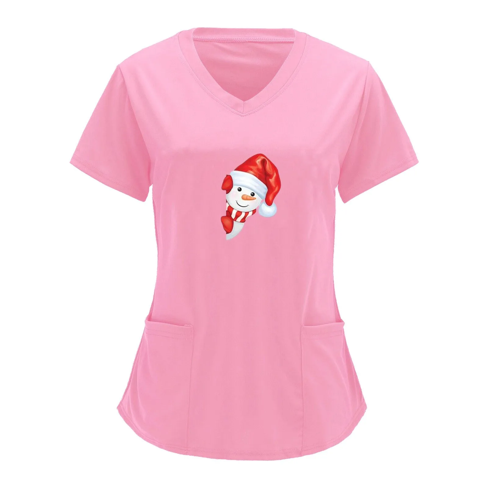 

Nurse Uniform Women Christmas Santa Claus Print Short Sleeve Pockets Shirts Work Shirt Tunics Uniform Medical Nursing Scrubs Top