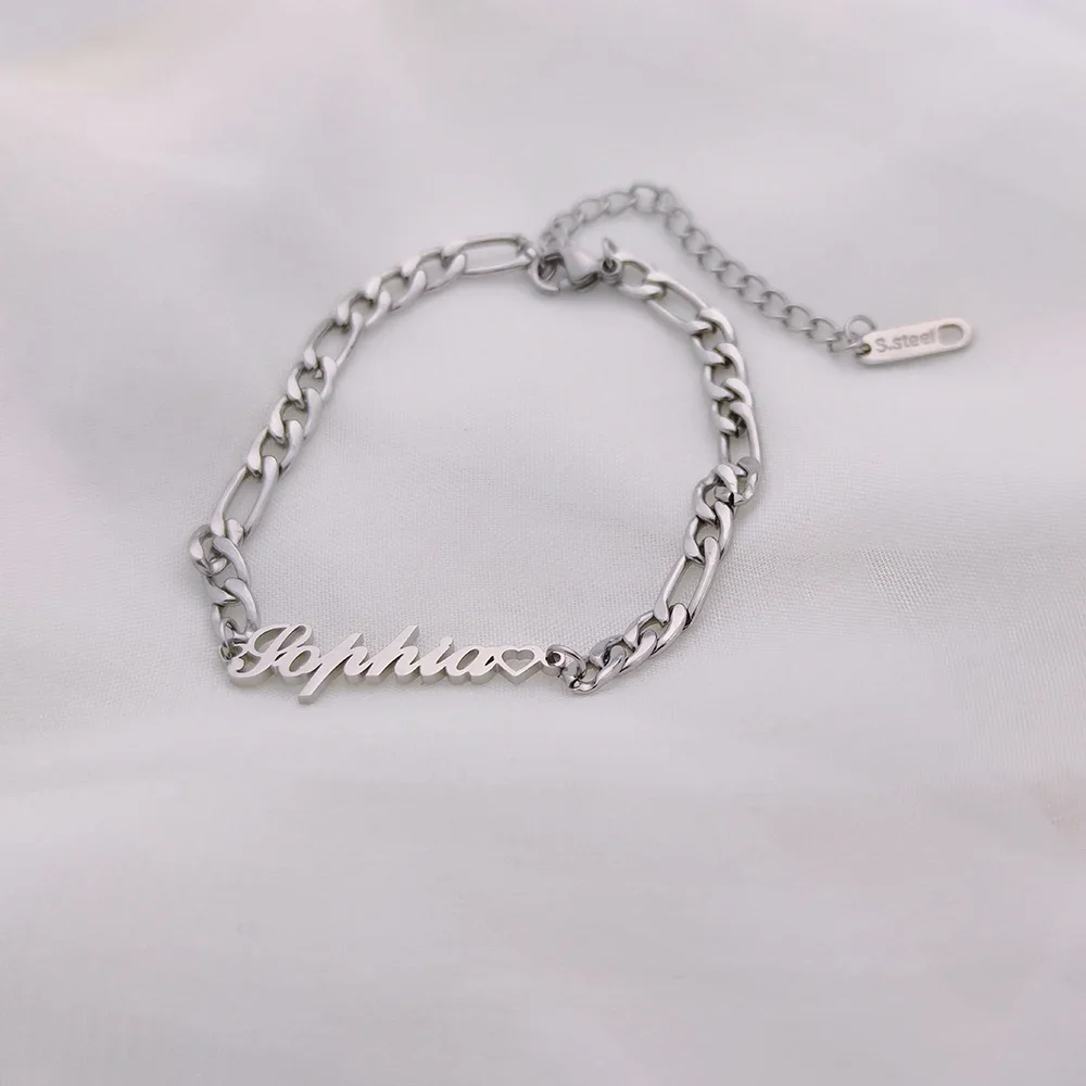 Custom Name Bracelets Gold Color Stainless Steel Figaro Chain Customized Couple Men Women Jewelry Gift