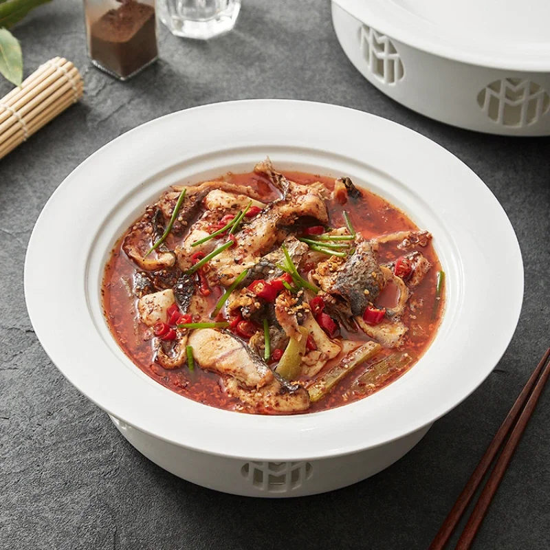 Boiled Fish with Chinese Sauerkraut Household Large Pots and Bowls Heating Insulation Dish Ceramic Hotel Tableware Soup Bowl