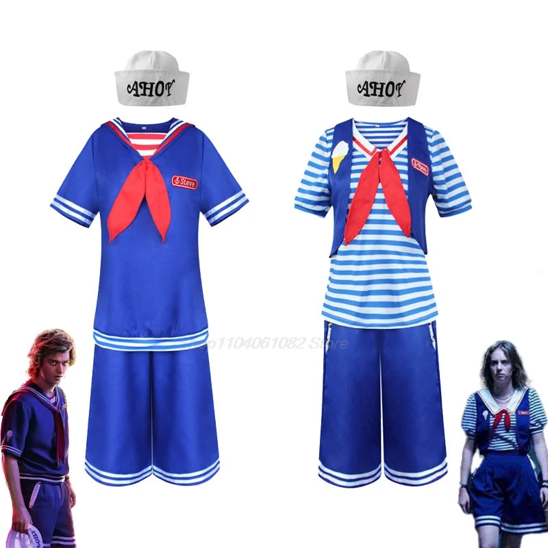 Stranger Things Season 4 Cosplay Costume Robin Steve Harrington Scoops Ahoy Adult Halloween Suit Sailor Uniform disfraz hombre