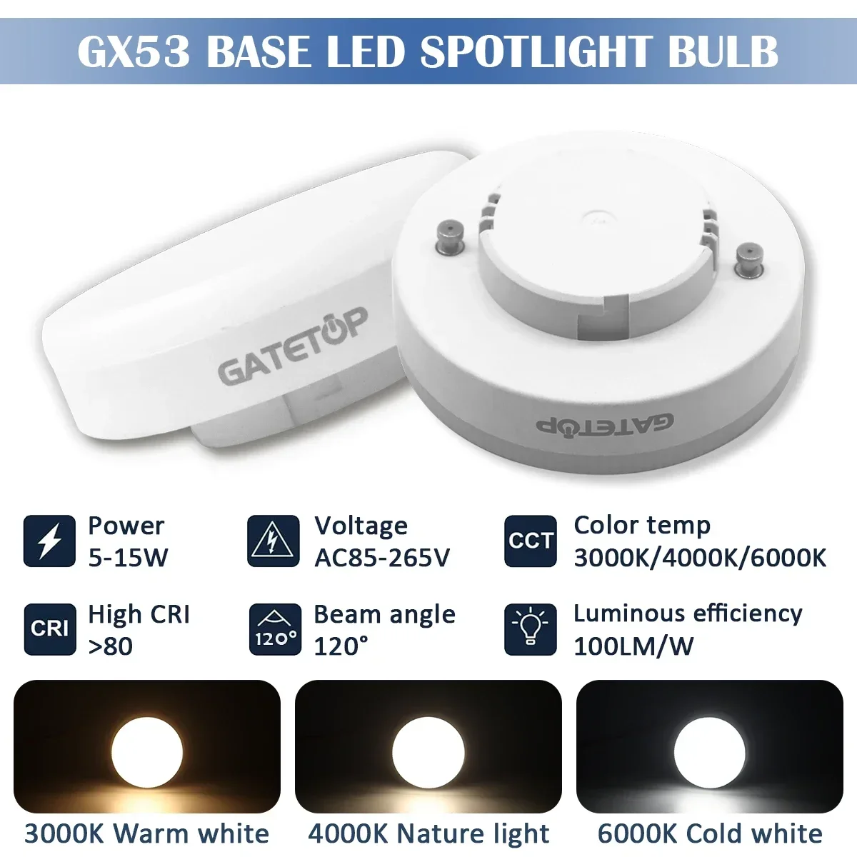 

8PCS Hight Qualight GX53 5W 7W 9W 15W LED Spotlight AC85-265V 100lm/W Daylight Warm Cold light for home bedroom derection