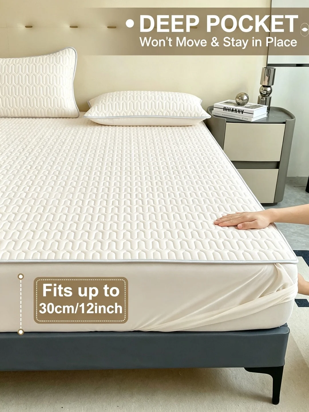 Integrated quilting waterproof mattress protector, excluding pillows and mattress cores, soft and comfortable white bedding matt
