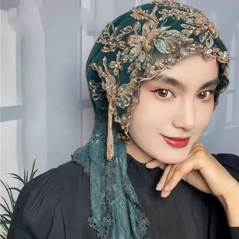 

Роскошные женские хиджабы, мусульманская мода, кружевная ткань, расшитая бисером и бриллиантами, великолепный вечерний платок, шарф ручной работы, исламская шаль, шапки