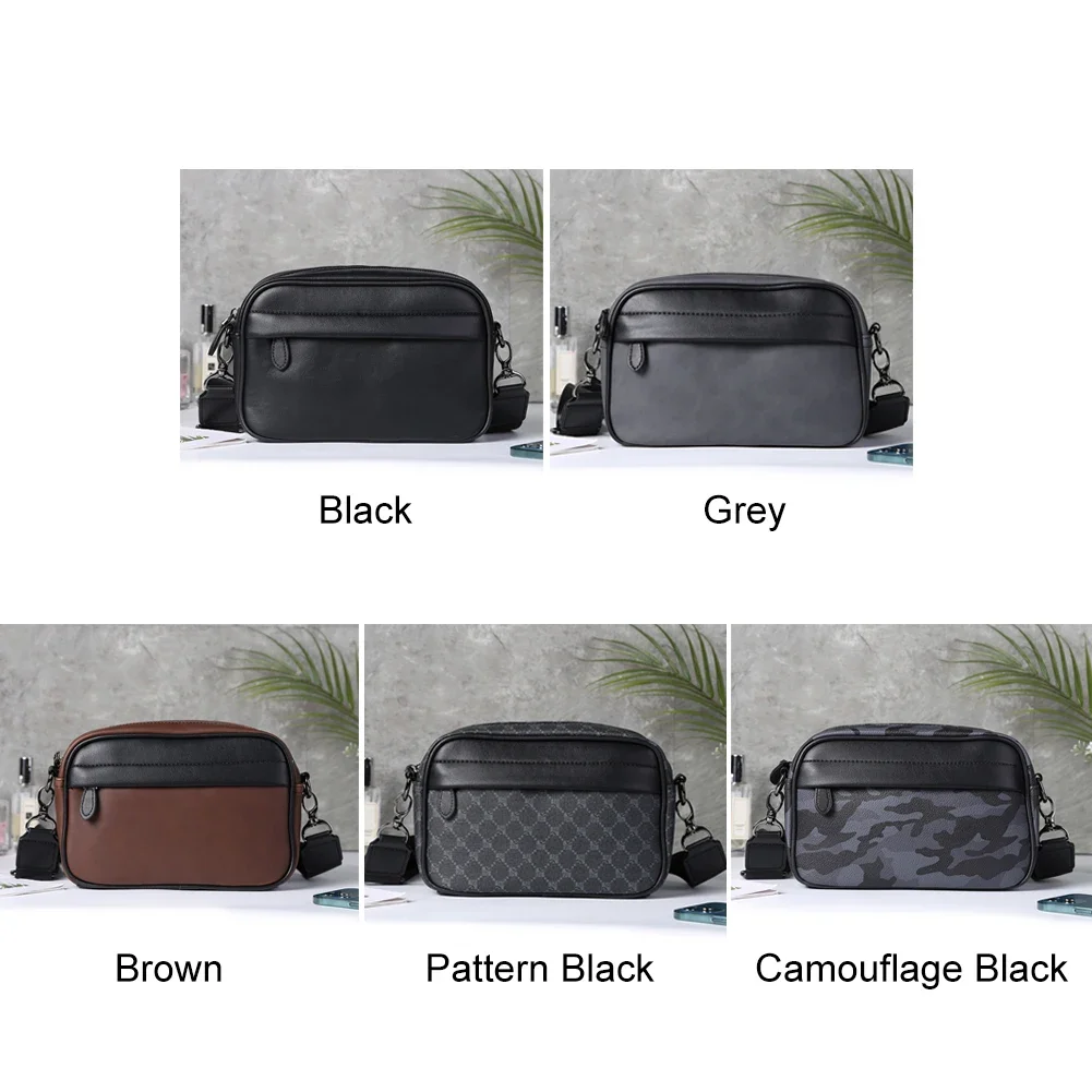 Men\'s Leather Crossbody Satchel Classic Pattern Business Sling Bags Male Casual Shoulder Crossbody Bag Small Square Plaid Bags