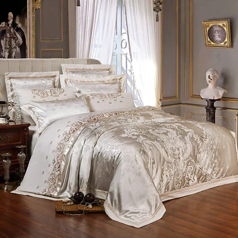 

Jacquard Bedding Set Luxury High-end Cotton Queen King size Duvet Cover Bed sheet Soft Flat sheet pillowcases