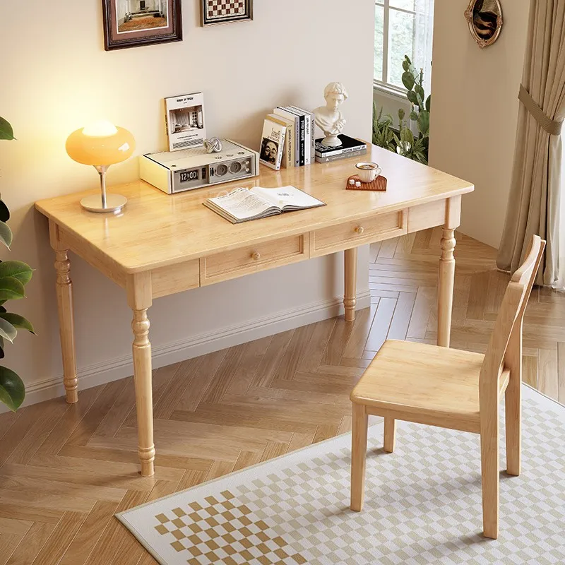 

Modern Solid Wood Home Computer Desk and Chair with Durable Bookshelf 3 Drawers Space-Saving Design