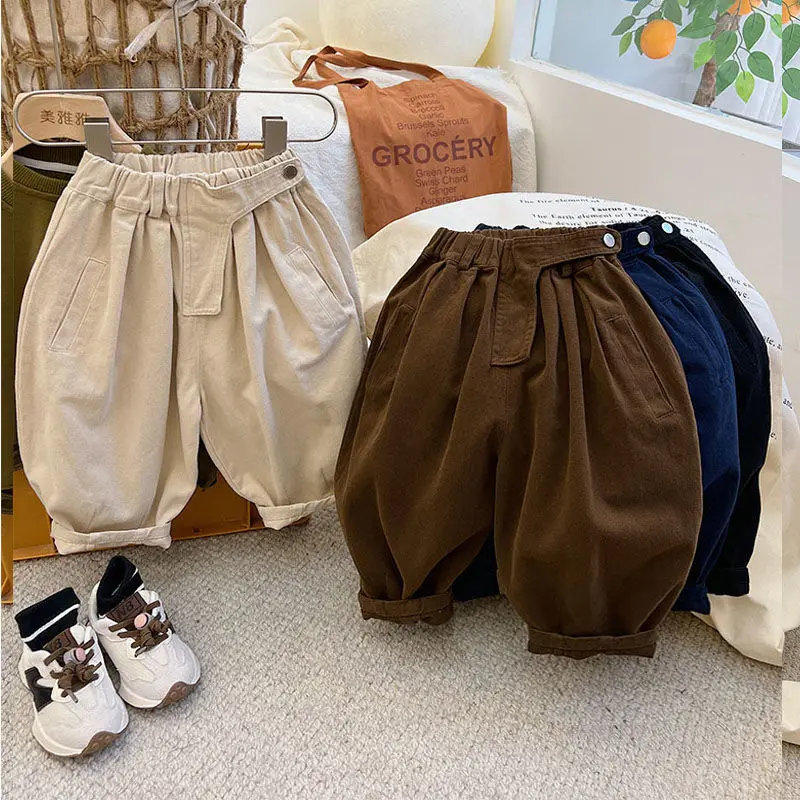 2025 الأطفال الخريف الشتاء سراويل تقليدية سميكة تنوعا الصلبة مرونة الخصر الاطفال الفتيان سراويلي حريمي 1-10 سنوات الفتيان السراويل #2