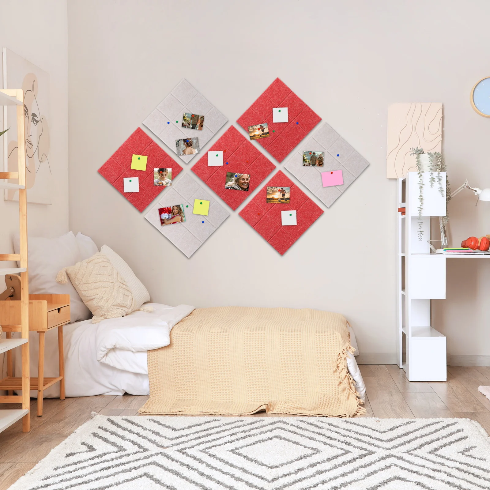 6 قطعة 12 "x 12" كبيرة ذاتية اللصق لوحة الفلين البلاط مع 20 دبابيس ضغط ورأى لوحة الإعلانات إشعار ملاحظة مذكرة مجلس ديكور مكتب المنزل #4