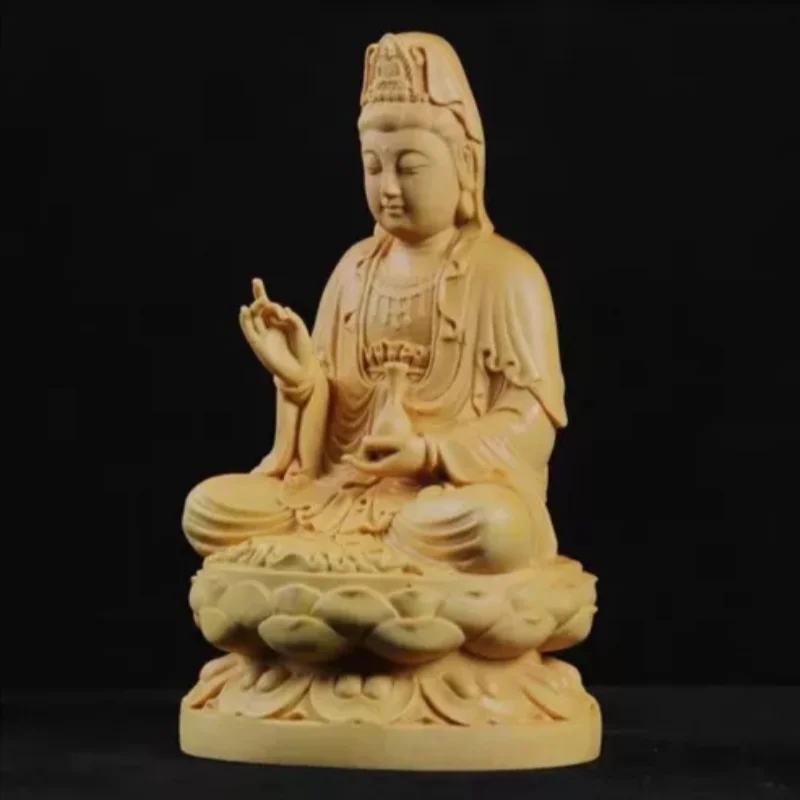 Wood Carving Guanyin Bodhisattva Figurine Buddha Sculpture Lucky Crafts