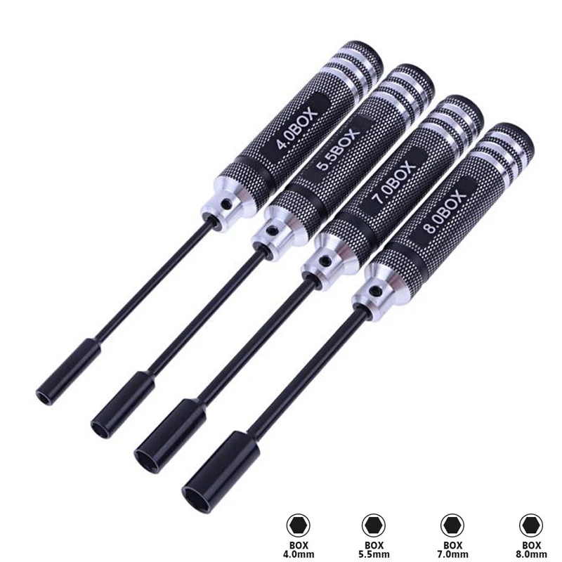 4Pcs 4.0 5.5 7.0 8.0 Hex Driver Set Allen Screwdriver RC Tools Flat Head Hexagon Screw Drivers Wrench Tool Kit for RC Quadcopter