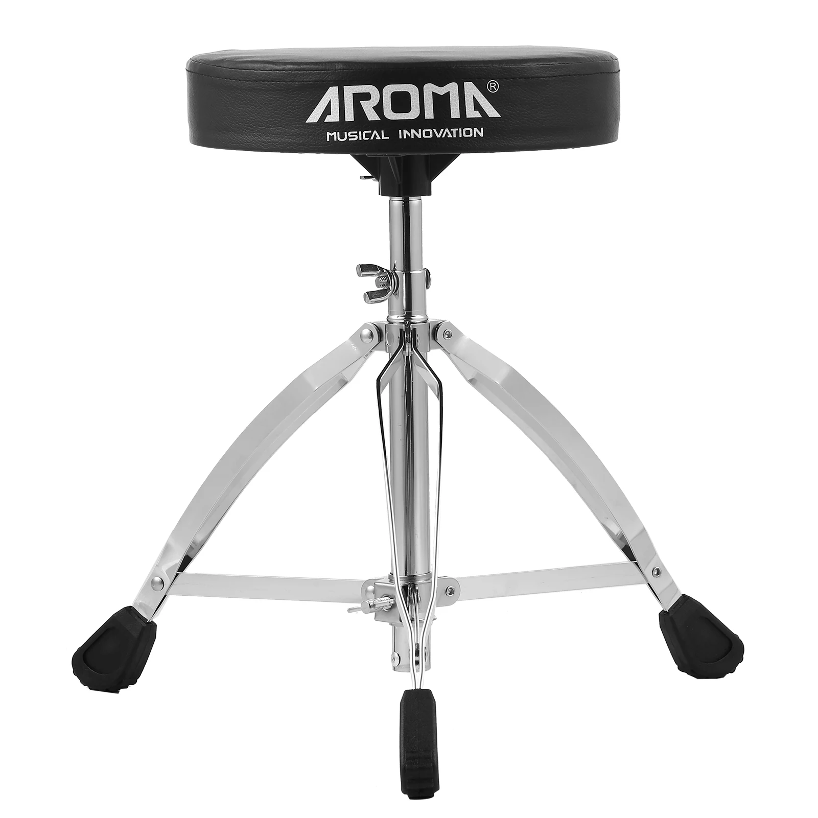 AROMA Universal Drum Throne Round Padded Drum Seat Stool Double-braced Stainless Steel Legs Anti-slip 5 Levels Adjustable Height