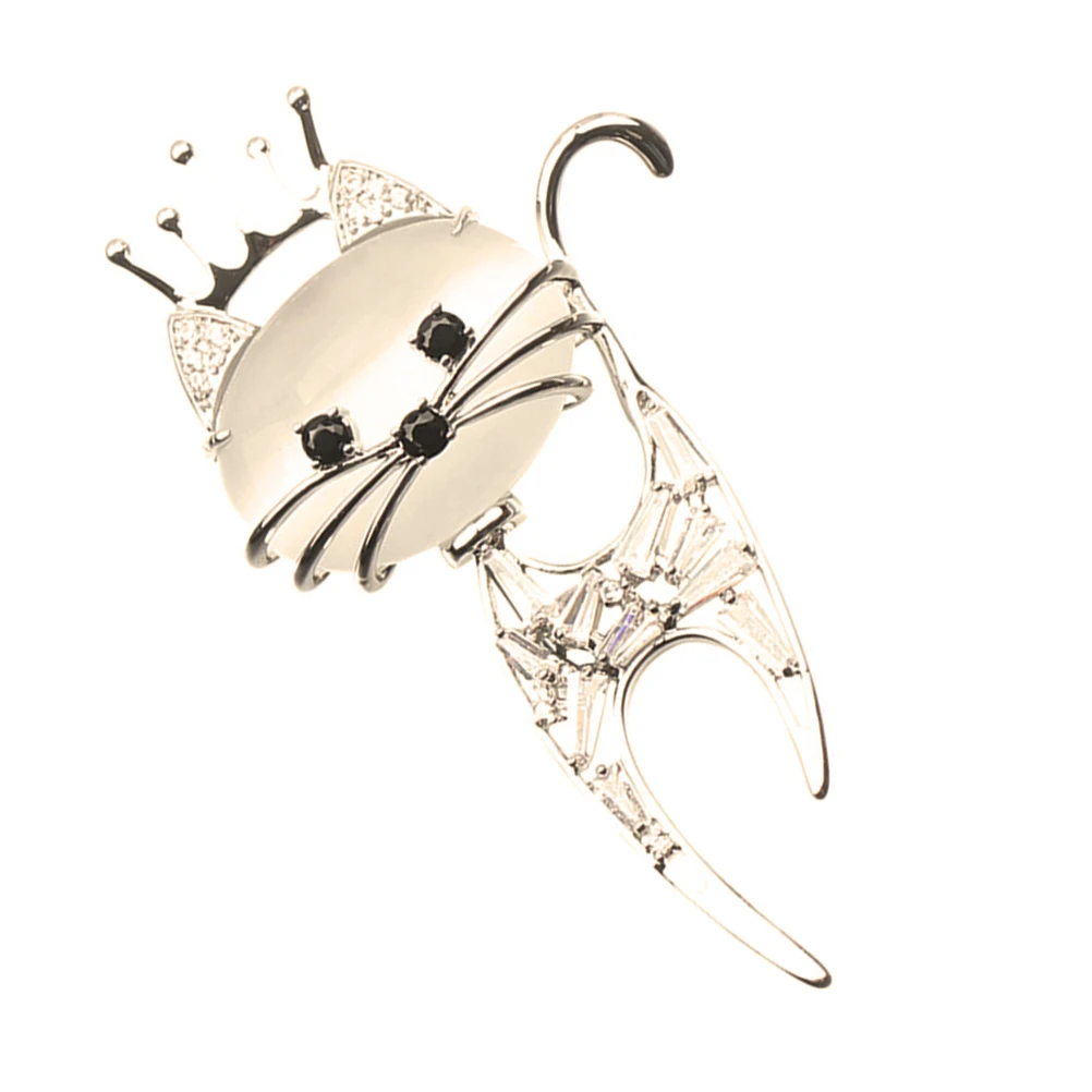

Creative Cat Shaped Brooch Artificial Opal Silver Color Durable Clothes Pin Gifts for Women Valentines Anniversary Birthday
