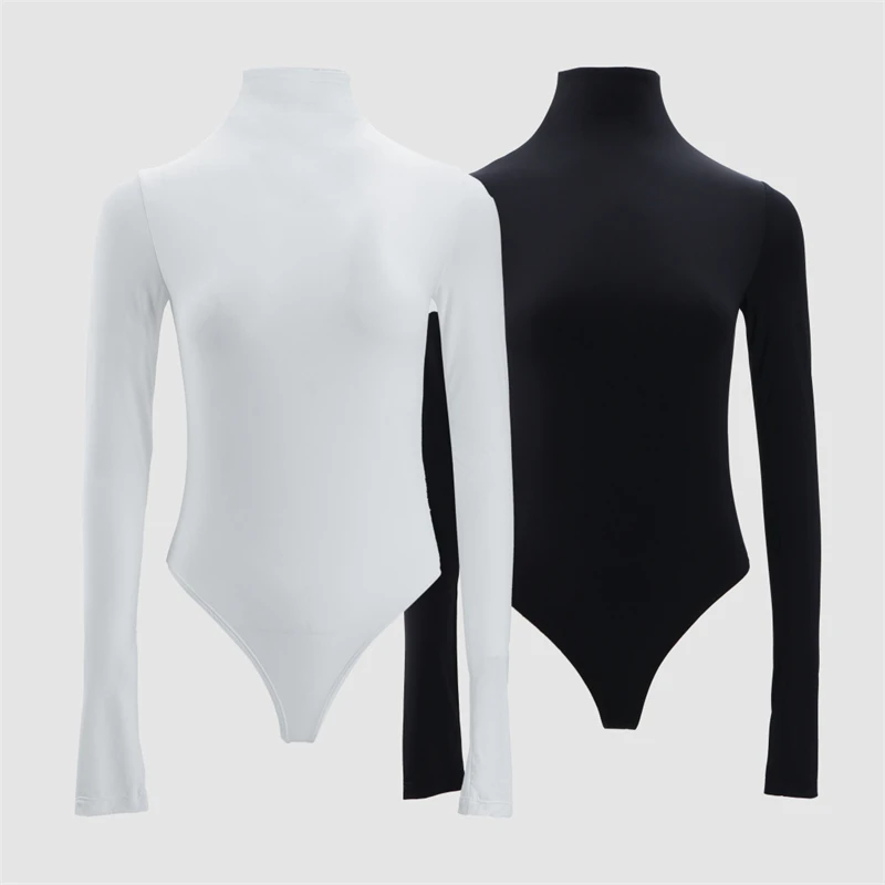 

2026 Spring New Women's High-Neck Elastic Slim Fit Long-Sleeve Base Layer T-Shirt High-Quality Fashionable Simple Jumpsuit Top