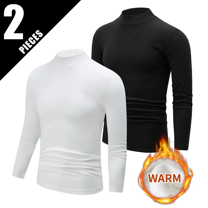 1/2 Pcs Men's Mid Neck Warm Top For Autumn/Winter Solid Color Multi-Color Comfortable Home Leisure Long Sleeved Sweat Absorbing