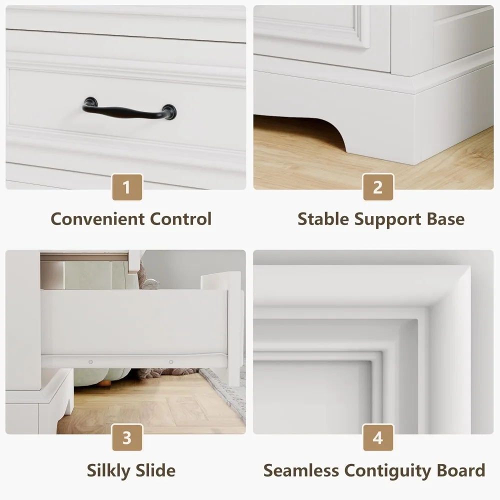 Farmhouse 2 Drawers Dresser with Charging Station, White Nightstand Set of 2 Bedside for Bedroom, Wood Small End Table