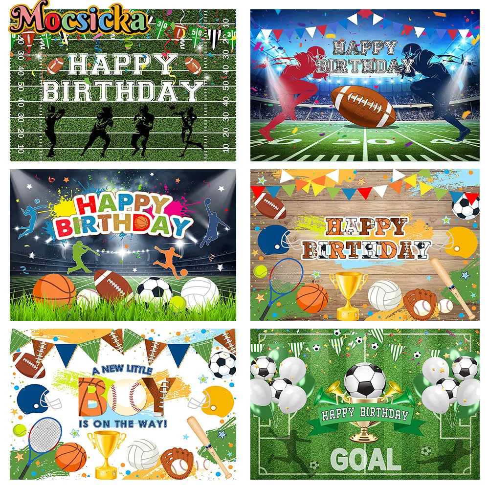 Football Kids Happy Birthday Backdrop Decorations Sports Soccer Field Baby Shower Cake Table Background Custom Supplies Props