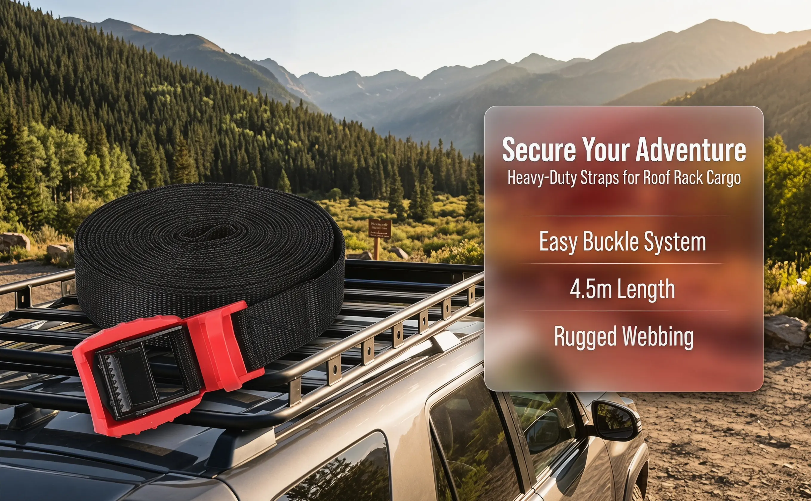 Buckle Tie Down Strap for Roof Rack Luggage Transport Fixing Sorting Heavy Duty Polyester Bundling Belt Reinforced Stitching