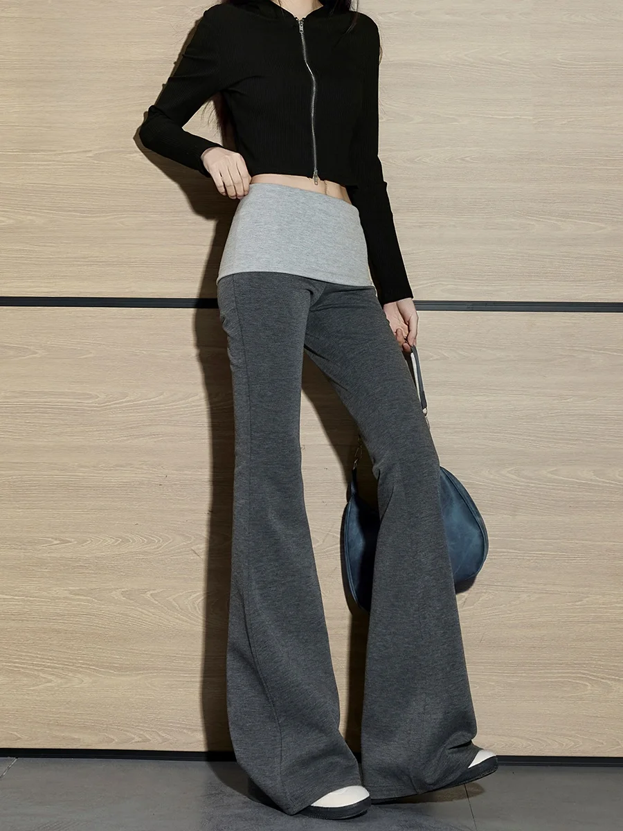 

Izzue 2025 Autumn Winter New Splice Fake Two-Piece Yoga Pants Women's Spicy Girl Slimming Versatile Micro Flared Pants Spring...