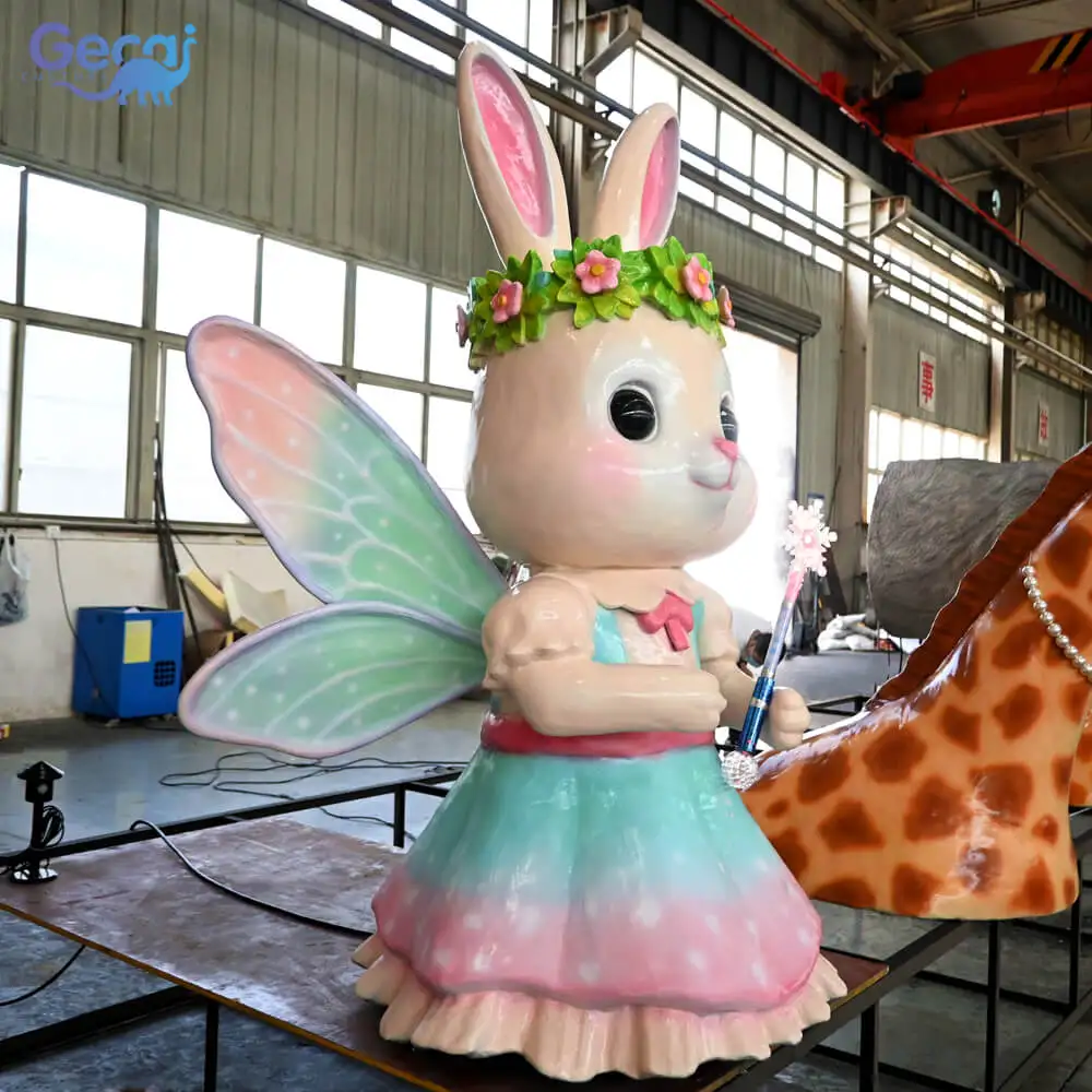 High Quality Handmade Indoor Animatronic Model Garden Lifelike Colorful Rabbit Statue for Adventure Park
