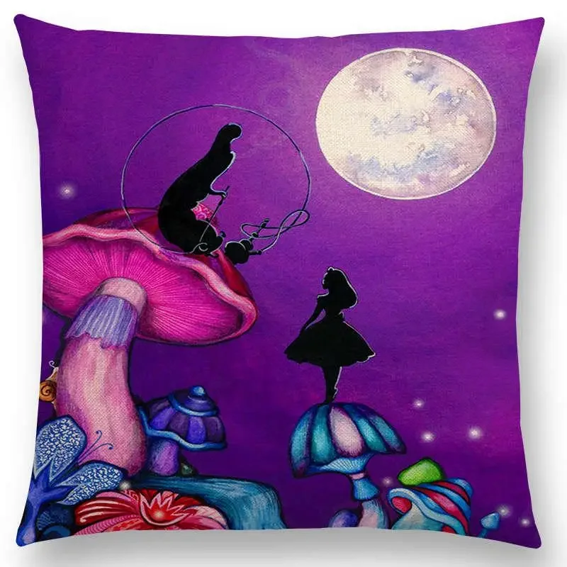 45x45cm Cute Cat Magic Moon Night Wonderland Jade Forest Witch Halloween Dance Cushion Cover Polyester Sofa Home Pillow Cover