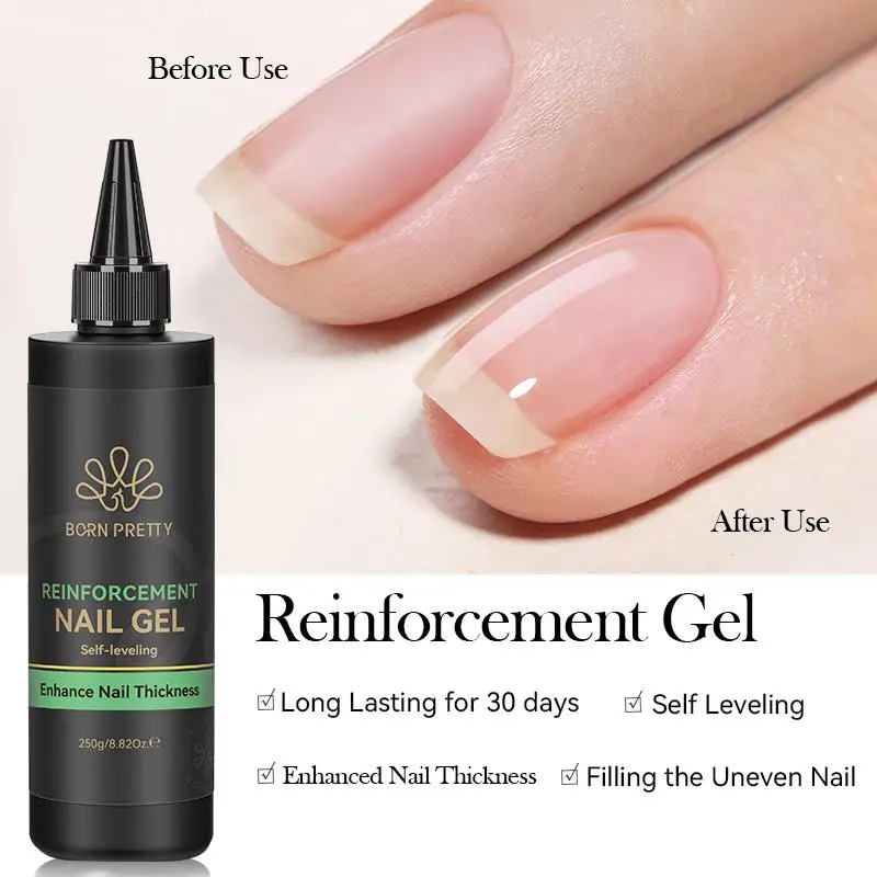 BORN PRETTY 250g Clear Reinforce Gel for Nails Long Lasting 15ml Self Leveling, Filling the Uneven Nail, Enhanced Nail Thickness