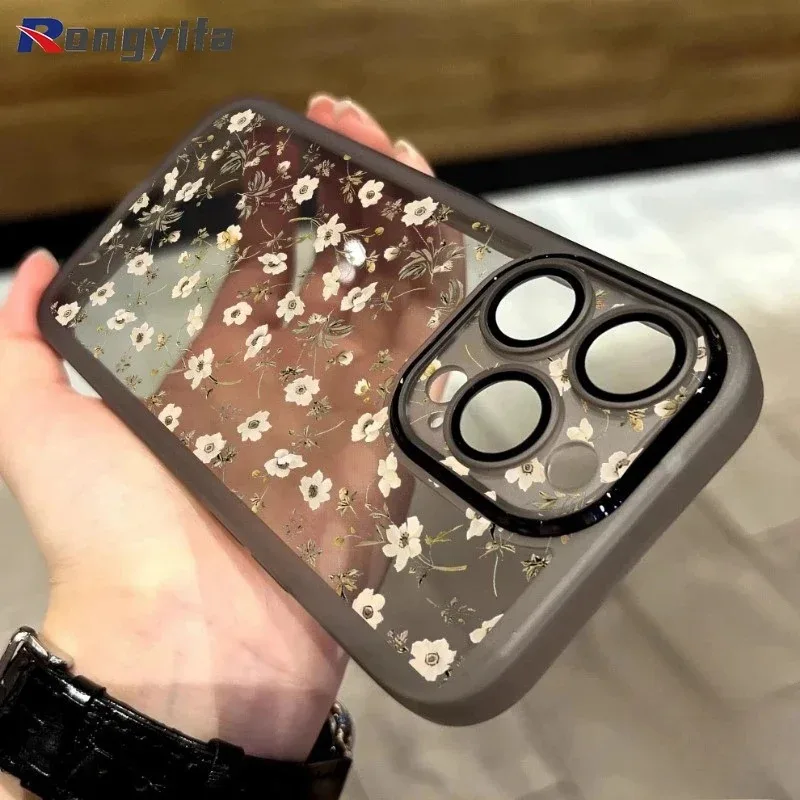 

For Vivo V60 V50 Lite V50e X200 S30 Pro Mini Ultra FE X200s Phone Case Cute Flower Floral Lens Film Clear Soft Cover