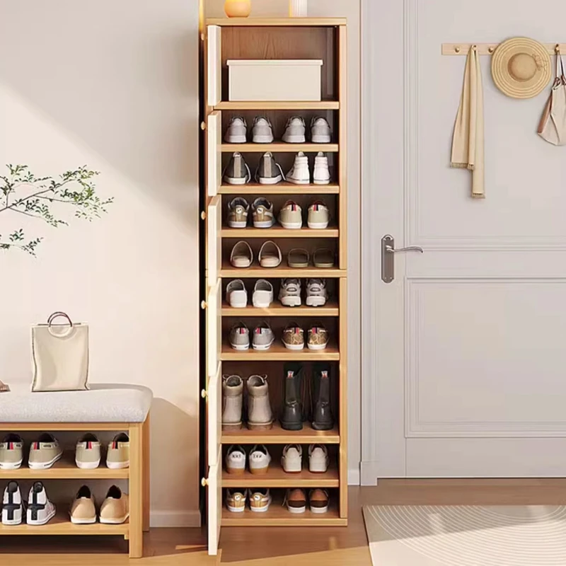 Modern Minimalist Solid Wood Shoe Cabinet, Small Narrow Door Home Storage Unit