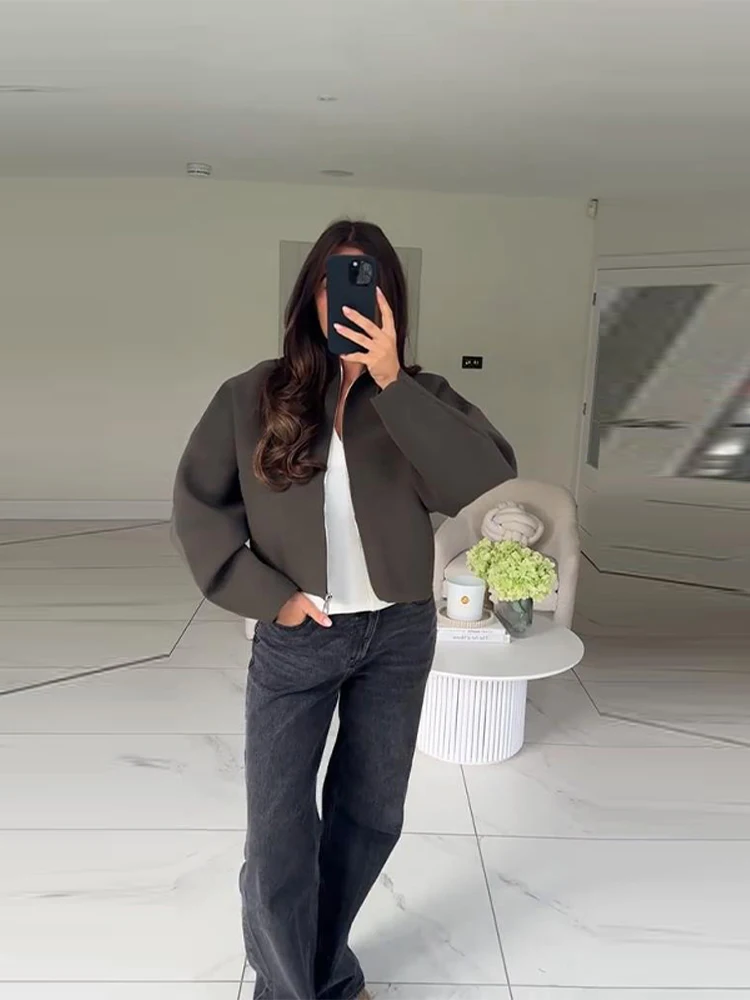 Dámská zkrácená bunda se stojáčkem, volný zip, tlustý teplý kabát, podzim/zima 2025, dámské oblečení - náhled 6