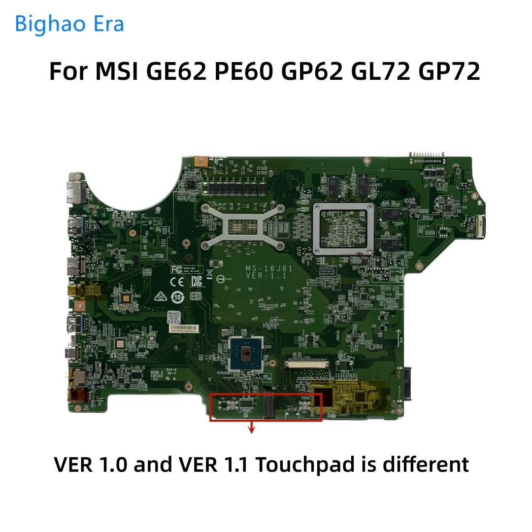 Imagem -02 - para Msi Ge62 Pe60 Gp62 Gl72 Gp72 Laptop Motherboard com I56300hq Gt950 2gb-gpu I7-6700hq Ver 1.0 Ver 1.1 Ms16j61