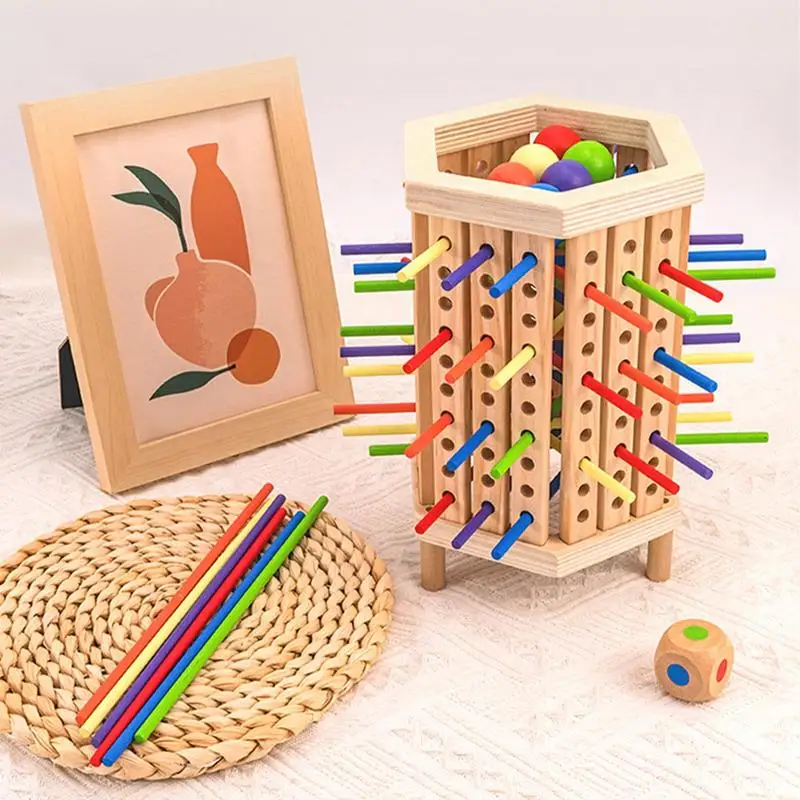 Stick Dice Game Wooden Balance Tower Pick Up Game Wooden Board Games Fine Motor Skills Counting Math Educational Toys