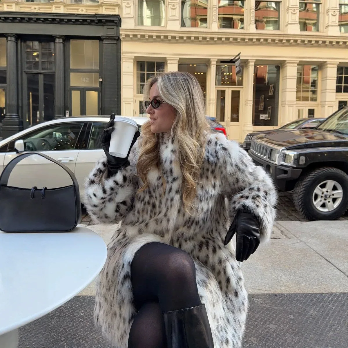 Faux Fur Women Mid Length Coats Jackets Stand Collar Print Leopard Coat Thick Warm Y2k Streetwear Jacket Outerwear Autumn Winter