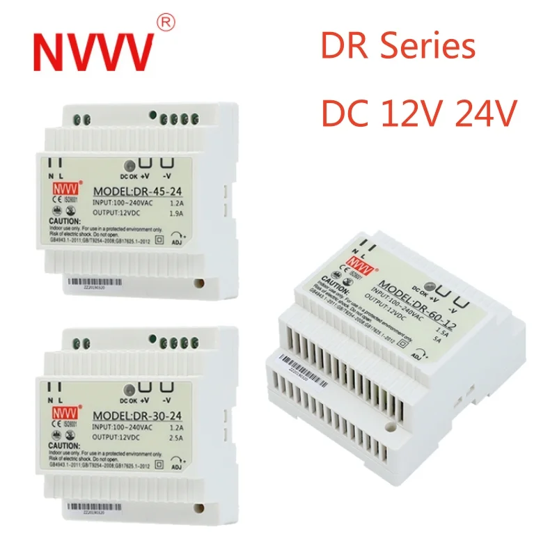 DR EDR NDR MDR Series Din Rail Switching Power Supply 12V 24V Power Supply 48V 10-480W 110/220v AC To DC Voltage Stabilizer