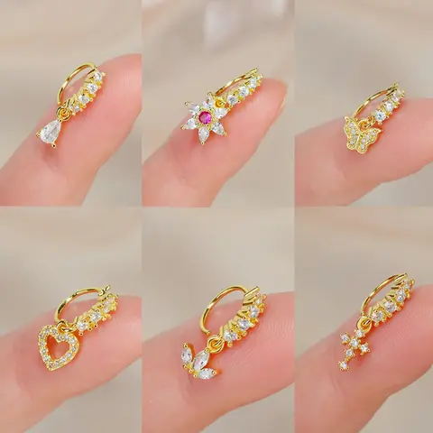 Crystal Zircon Decor Nose Ring Hoop for Women Piercing Nariz Cartilage Earrings Dangling Nose Piercing Septum Jewelry