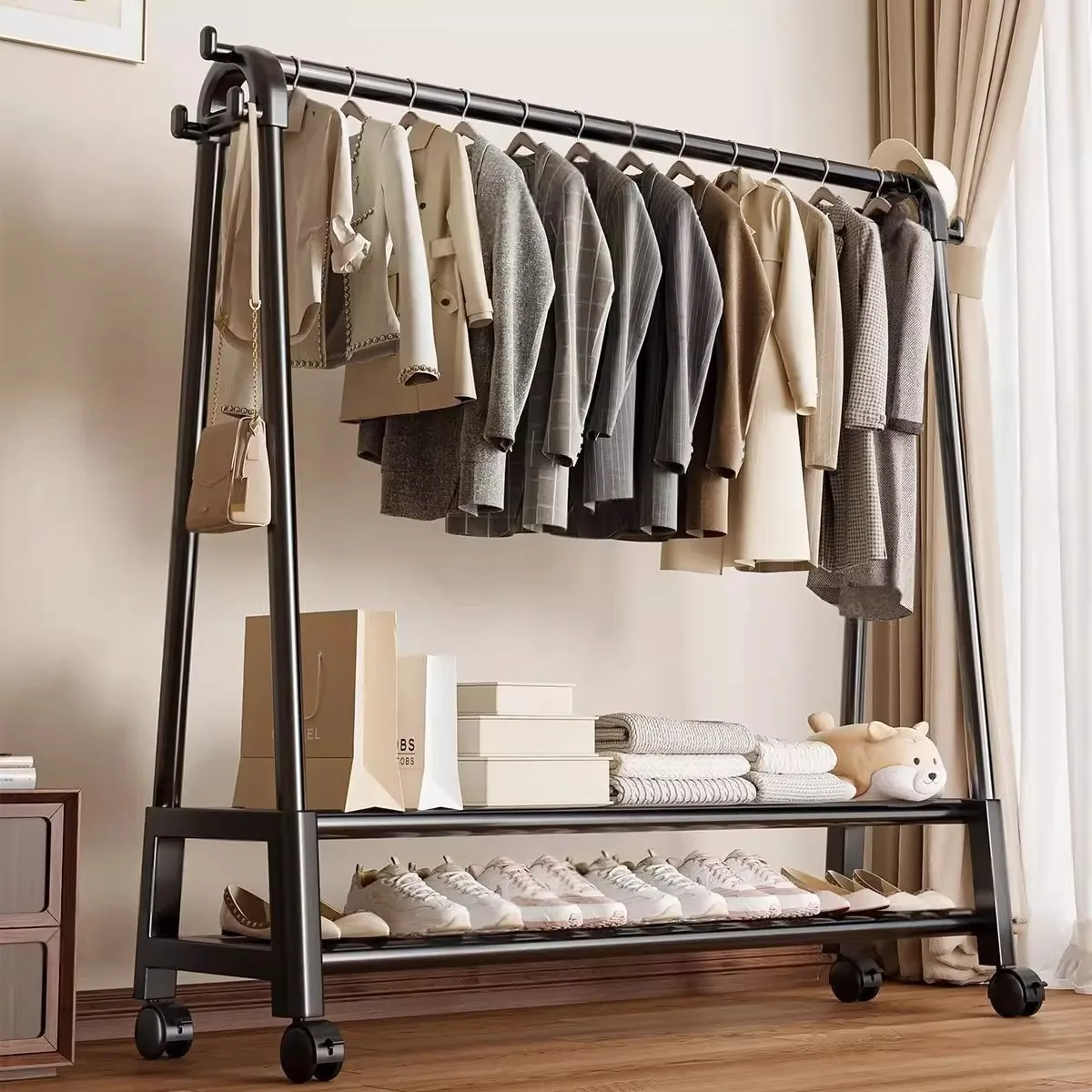 

Simple Floor-Mounted Clothesline Balcony Clothes Drng Ra Home Thiened Coat Hanger Indoor Bedroom Hanging Clothes Ra