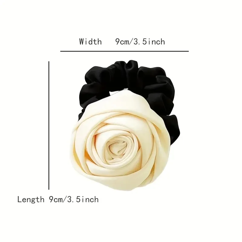 French Satin Rose Large Intestine Hair Band Women's Premium Hair Rope Tie Hair Rubber Band Black Headband Temperament Headgear