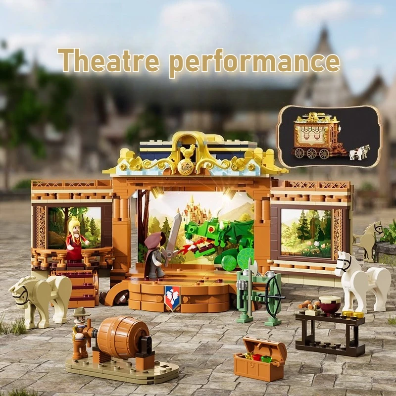 New Medieval Troupe Building Blocks Touring Carriage Troupe Performance Assemble Toy Collect Model Decoration Holiday Gifts