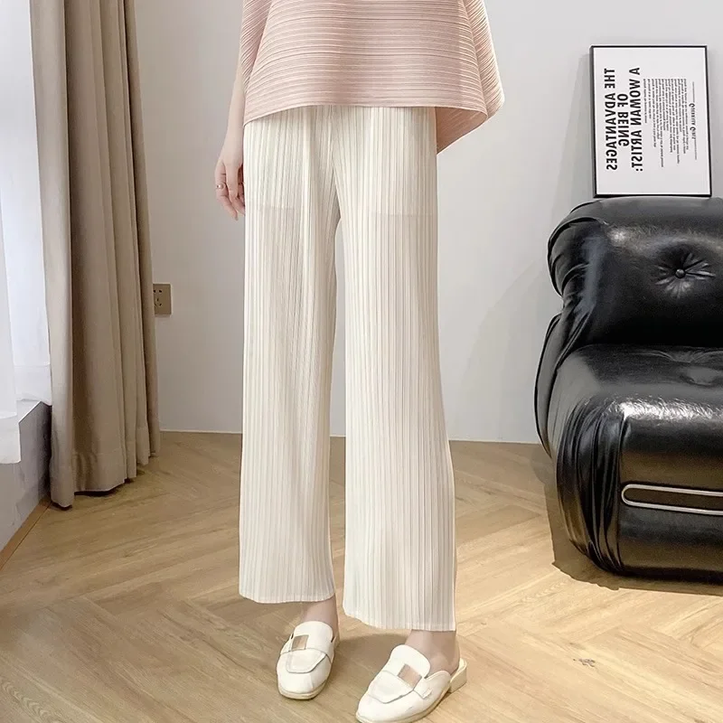 Miyake Loose, Comfortable and Versatile Casual Pants for Women 2024 Summer New Style Pleated Simple Straight Pleated Pants