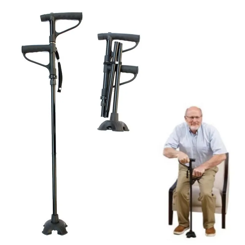 

Foldable Elderly Walking Stick With Side Handle Folding Walking Cane With Led Light