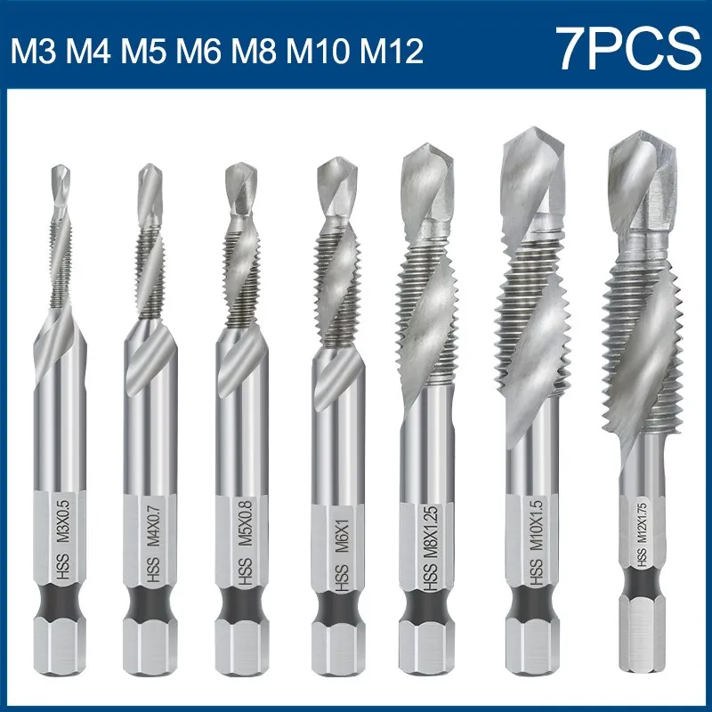 HAMPTON Combined Hahn und Bohrer Set HSS Hex Schaft Metrischen Tap Maschine Stecker Tippen Gewinde Tippen Bohrer Hand Werkzeuge M3 m4 M5 M6 M8 10 M12