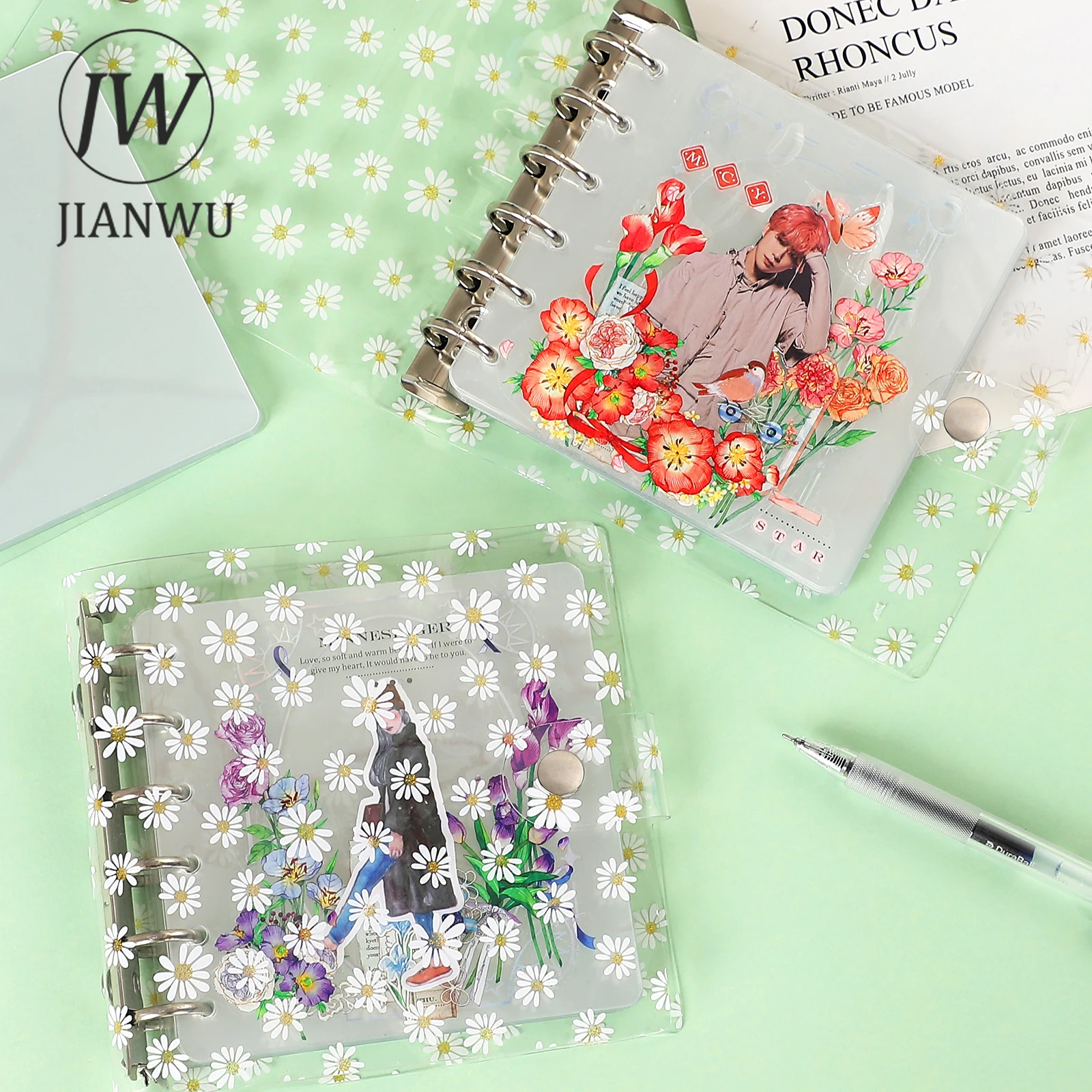 

JIANWU Cute Little Daisy Transparent Loose-Leaf Account Book 20 Sheets Student Writing Notepad Binder Kawaii Stationery Supplies