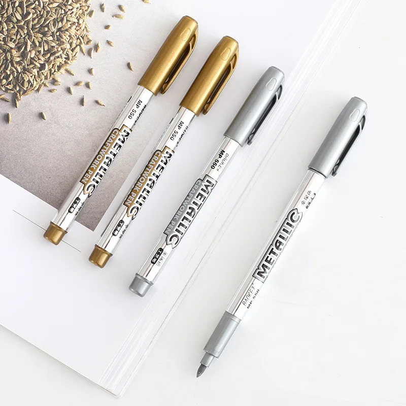 6 Pcs DIY Metal Waterproof Permanent Paint Marker Pens Sharpie Gold and Silver 1.5mm Student Supplies Craftwork Pen Art painting