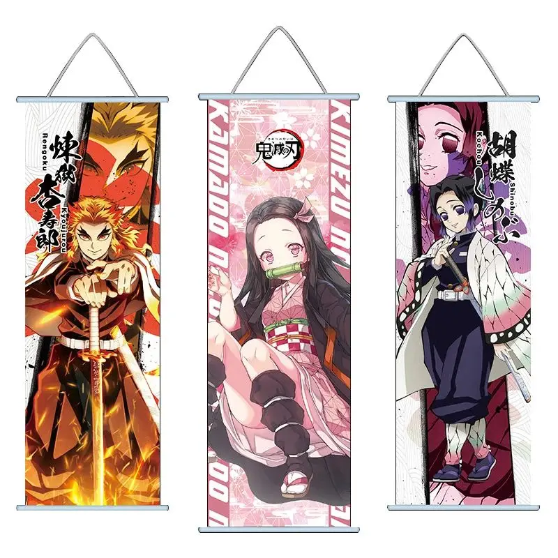 Kanroji Mitsuri Kochou Shinobu Kamado Tanjirou Scroll Canvas Wall Hanging Painting Home Decor Anime Poster Wall Room Decoration