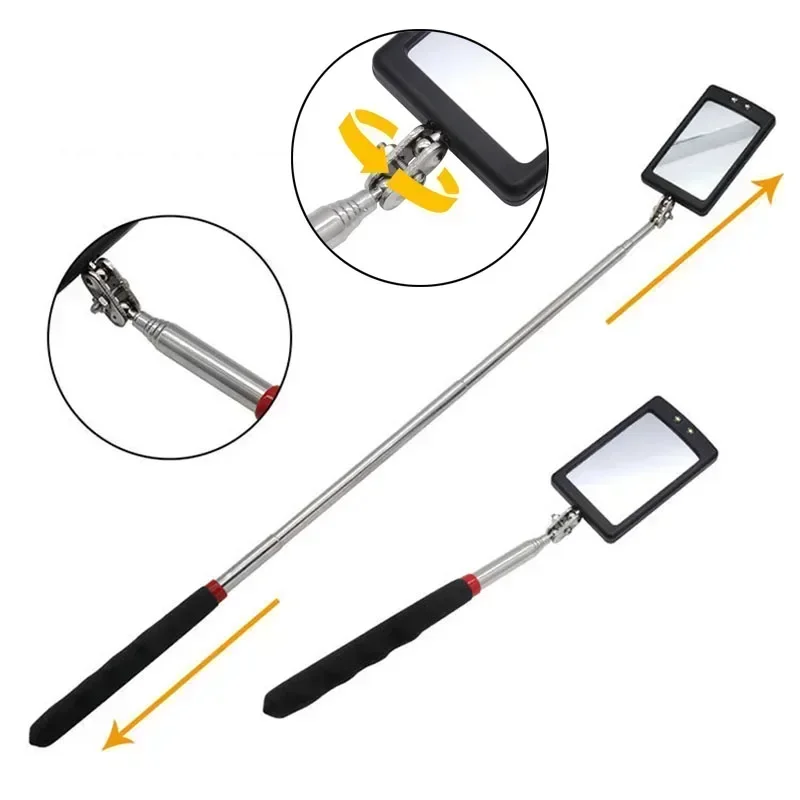 1Piece LED Telescoping Inspection Mirror Car Visual Reflector Retractable Under Vehicle Detection Mirror Repair Tool
