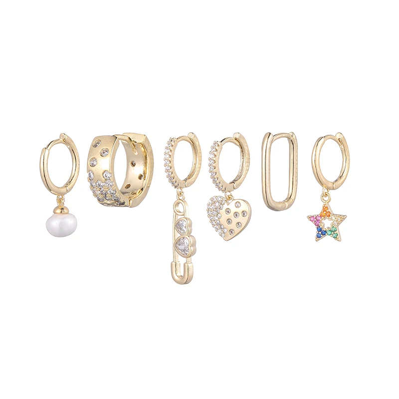 ENSHIR Gold Color 6-piece Earrings Set for Women Pearl Hoop Earrings Set Jewelry Wholesale