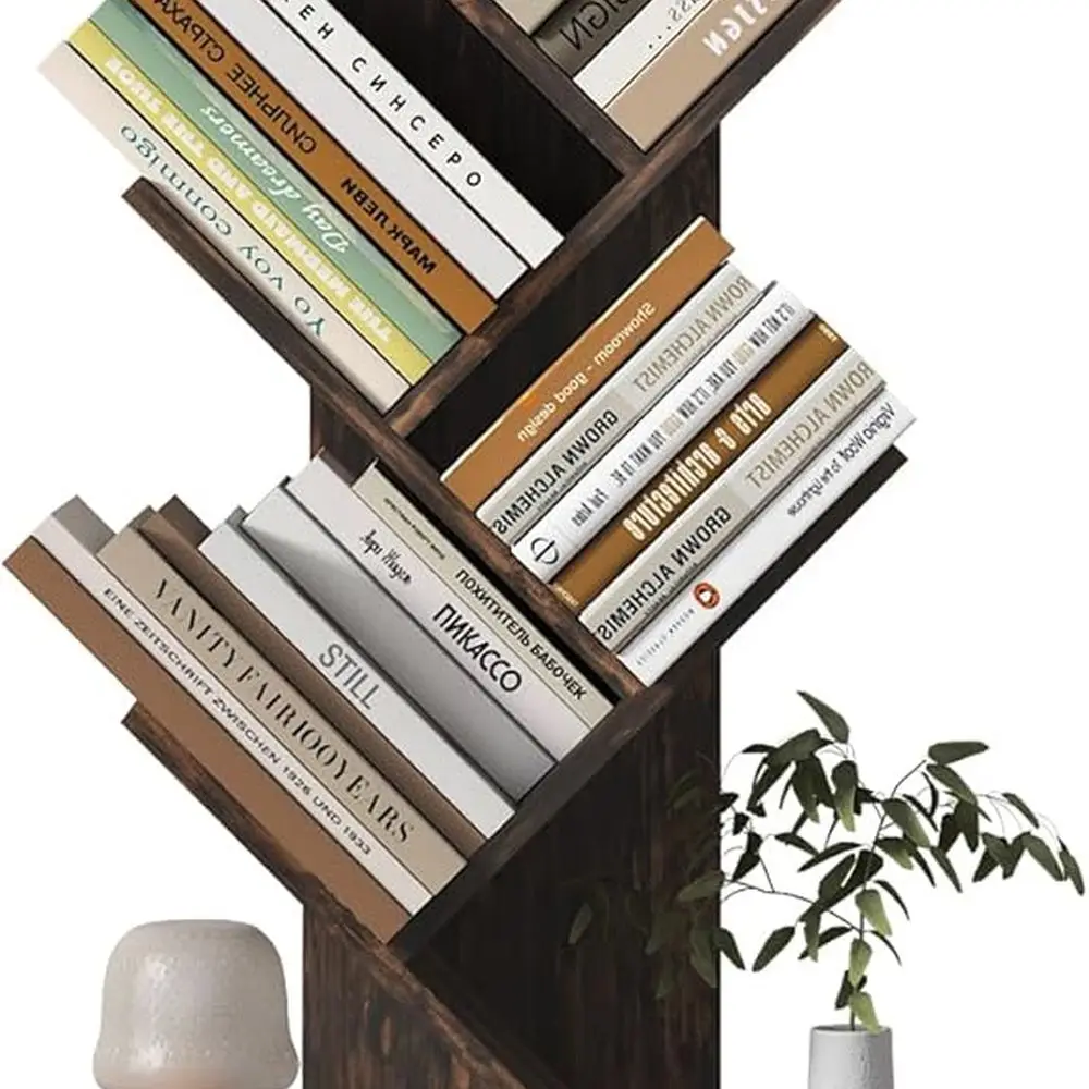 

Modern 6-Shelf Wooden Bookcase, Tall Narrow Storage Cabinet, Floor Standing Organizer for Home Office/Living Room/Bedroom (Brown