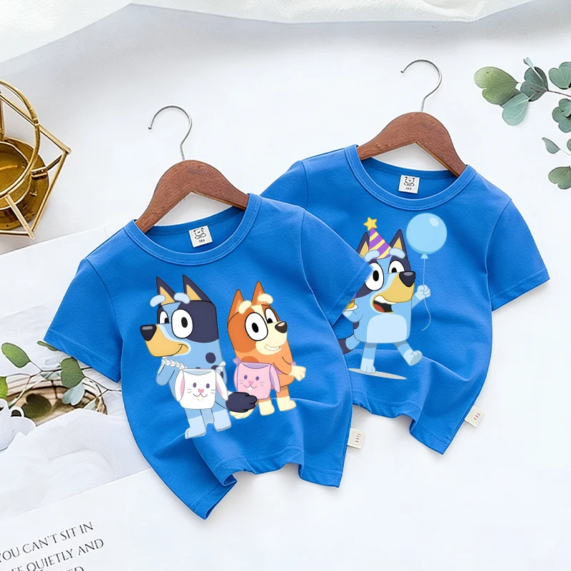 

Детская хлопковая футболка Blueye с короткими рукавами и принтом аниме и мультфильмов для мальчиков и девочек, уличная повседневная одежда, милые детские топы
