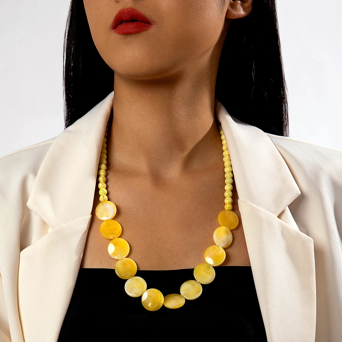 Tocona Elegant Senior Handmade Bead Long Chian Necklace Charms Hollow Geometry Alloy Metal Autumn/Winter Sweater Chain Jewelry