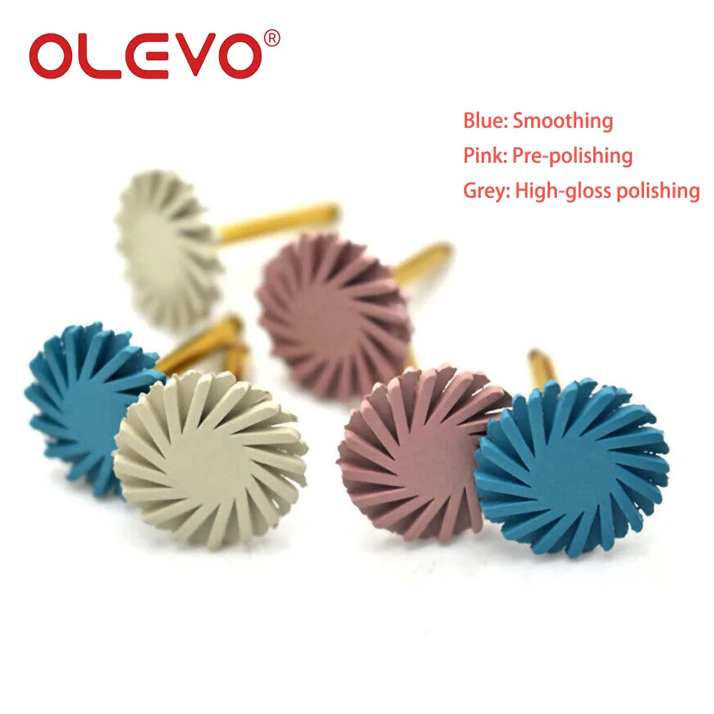 OLEVO 3/6 Pcs Dental Rubber Diamond Polisher Composite Resin Polishing Disc Wheel Kit Brush Burs High Gloss Polishing RA 2.35mm