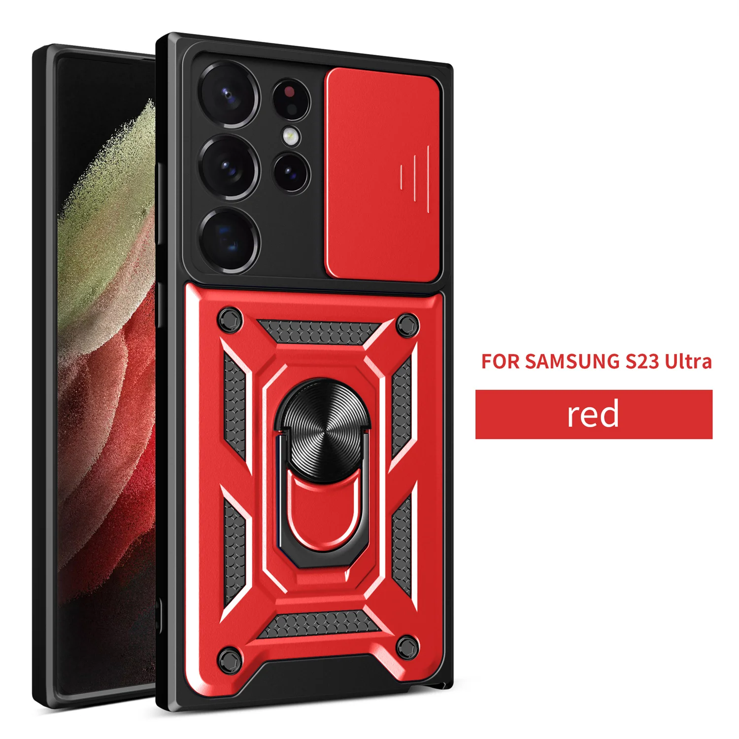 حافظة لهاتف سامسونج جالاكسي S23 Ultra ذات غطاء حماية لعدسة الكاميرا لهاتف سامسونج جالاكسي S23 الترا مصدات عسكرية