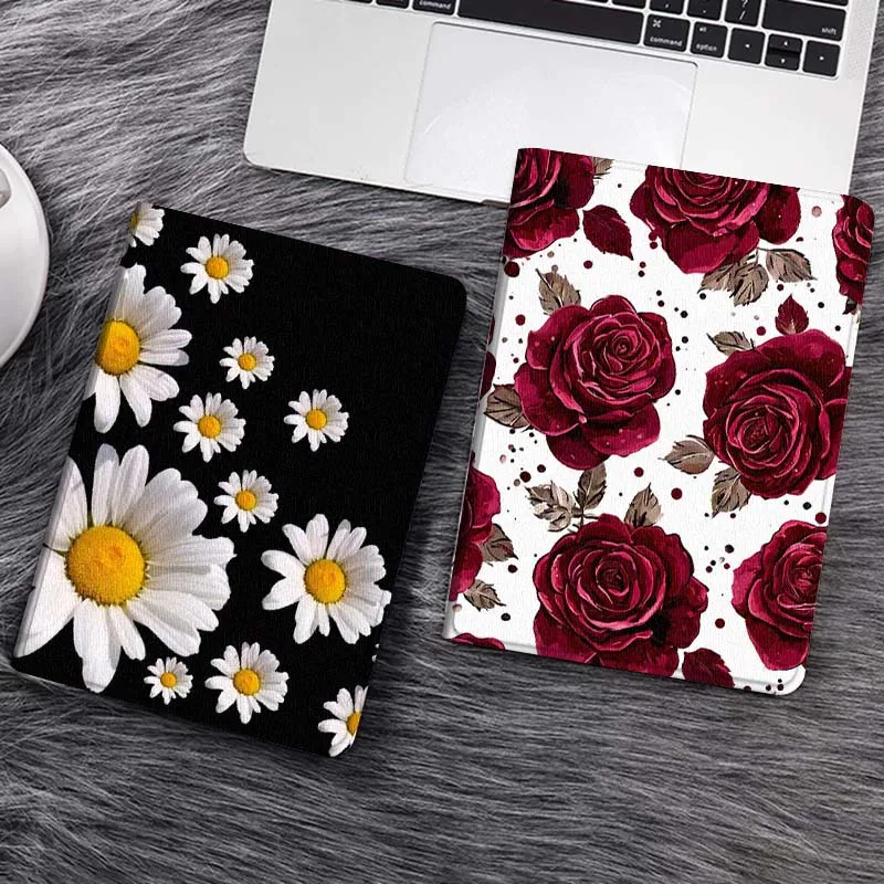 

White Daisy Black Background Gift Tablet Case For Samsung Tab Galaxy S6 S11 A A7 A8 A9 A11 10.1 10.4 10.5 Plus Lite